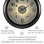 CLXEAST Illuminated Indoor Outdoor Clocks Waterproof 18 inch with Smart Night Light Sensor,Large Wall Clock with Thermometer & Hygrometer,Oil Rubbed Bronze Black,House Warming Gifts New Home - Image 3