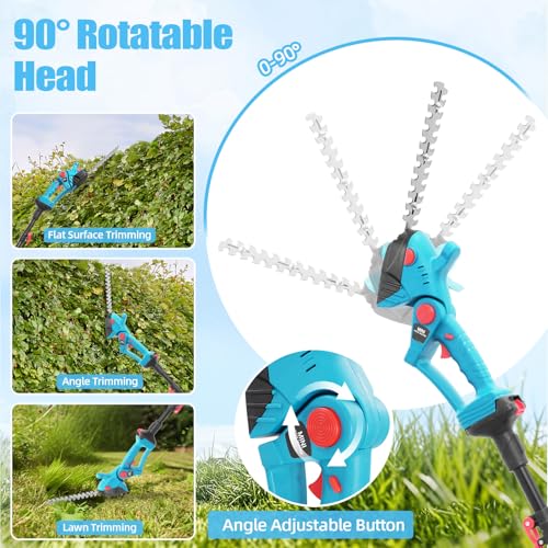Cordless Hedge Trimmer Long Reach 2.2m Telescopic Pole, Hedge Trimmer Cordless 21V with 2X Batteries & Fast Charger, 90° Adjustable Head, 2-in-1 with Grass Shear Blade, Lightweight for Gardeners - Image 3