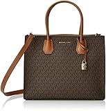 Michael Kors Women's Large Mercer Signature Twill Convertible Tote Leather Shoulder Bag (Brown)