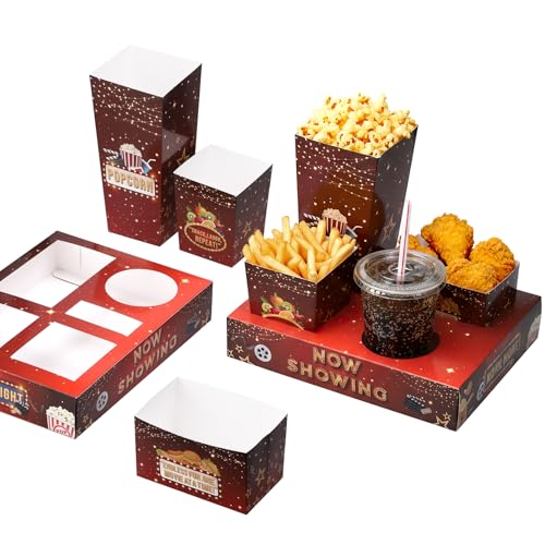 WSICSE 27 Set Movie Night Snack Trays, Disposable Paper Movie Snack Boxes Include 27 Trays, Popcorn Boxes, Salad Bowls, Nacho Bowls for Outdoor Cinema Home Theater Easter Party