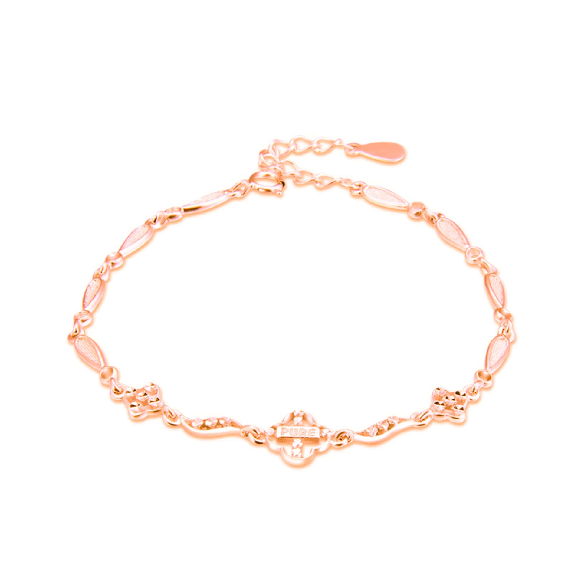 Frauen Mädchen Armband 925, einfache, Aber Elegante, glückliche Vier-Blatt-Klee-Armreifen, einstellbare Handverbindung, Kettenerweiterung