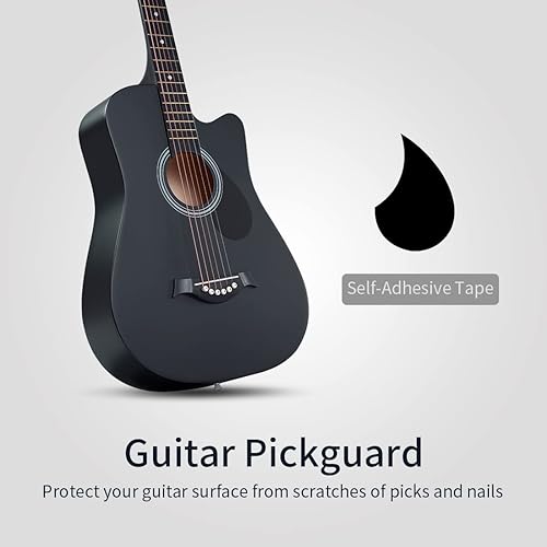 Miniatura 9 de Lankro Kit de iniciación de guitarra acústica para principiantes de 38 pulgadas con tapa de tilo azul con bolsa de concierto para libros de Negro,