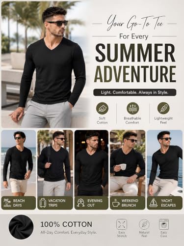 Image of Friskers Men's V-Neck Full Sleeves T-Shirt Blended Cotton with Elastane