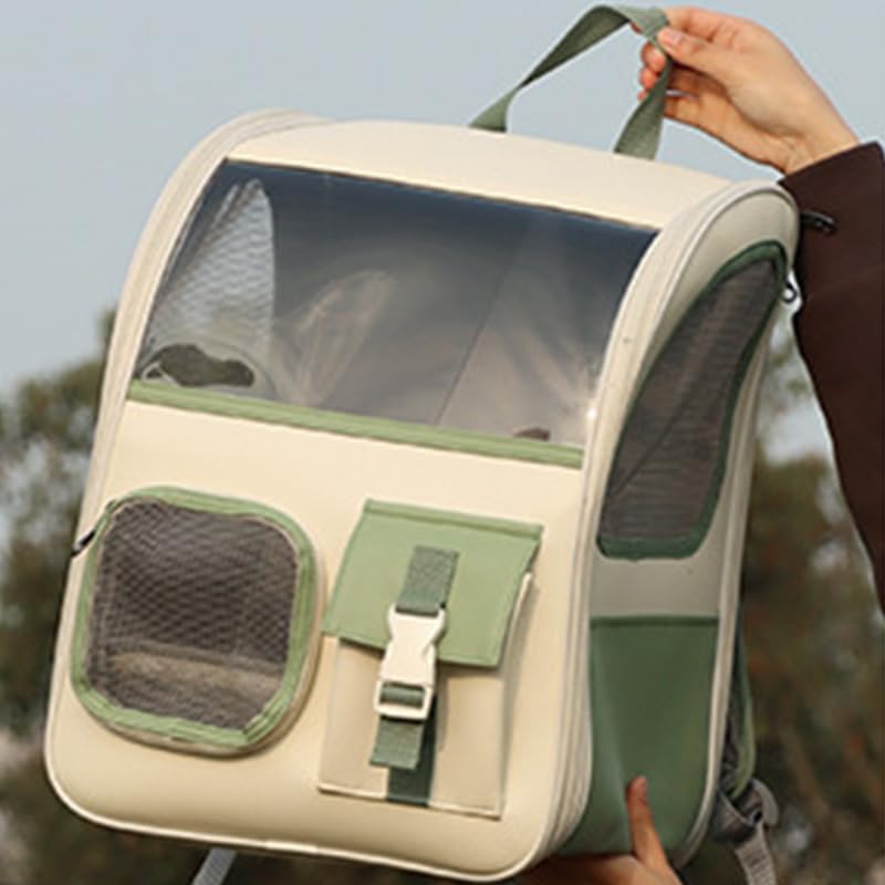 Zaino per Animali Domestici con Grande capacità e Rete Traspirante per Avventure All'aria Aperta 39x32x24 Cm (Verde Bianco)