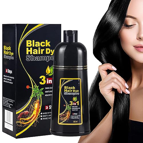 Champú para cabello negro instantáneo,Champú para teñir el cabello gris,Champú para teñir el cabello negro natural 3 en 1 para hombres y mujeres (Natural Black)