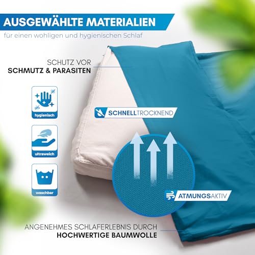 NORDMUT® Hüttenschlafsack Baumwolle Ultraleicht - Sommerschlafsack Kleines Packmaß & Atmungsaktiv - Schlafsack Dünn & besonders weich inkl. Kissenfach [220 x 90 cm] 2