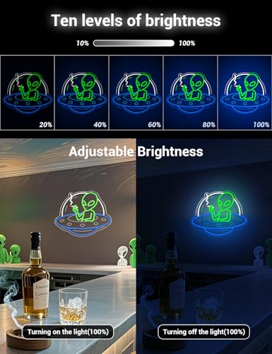 Image of Alien Neon Signs for Wall Decor, UFO Neon LED Signs Light for Man Cave, USB Dimmable Alien LED Light for Bar Party Birthday Christmas Gift (UFO Alien)