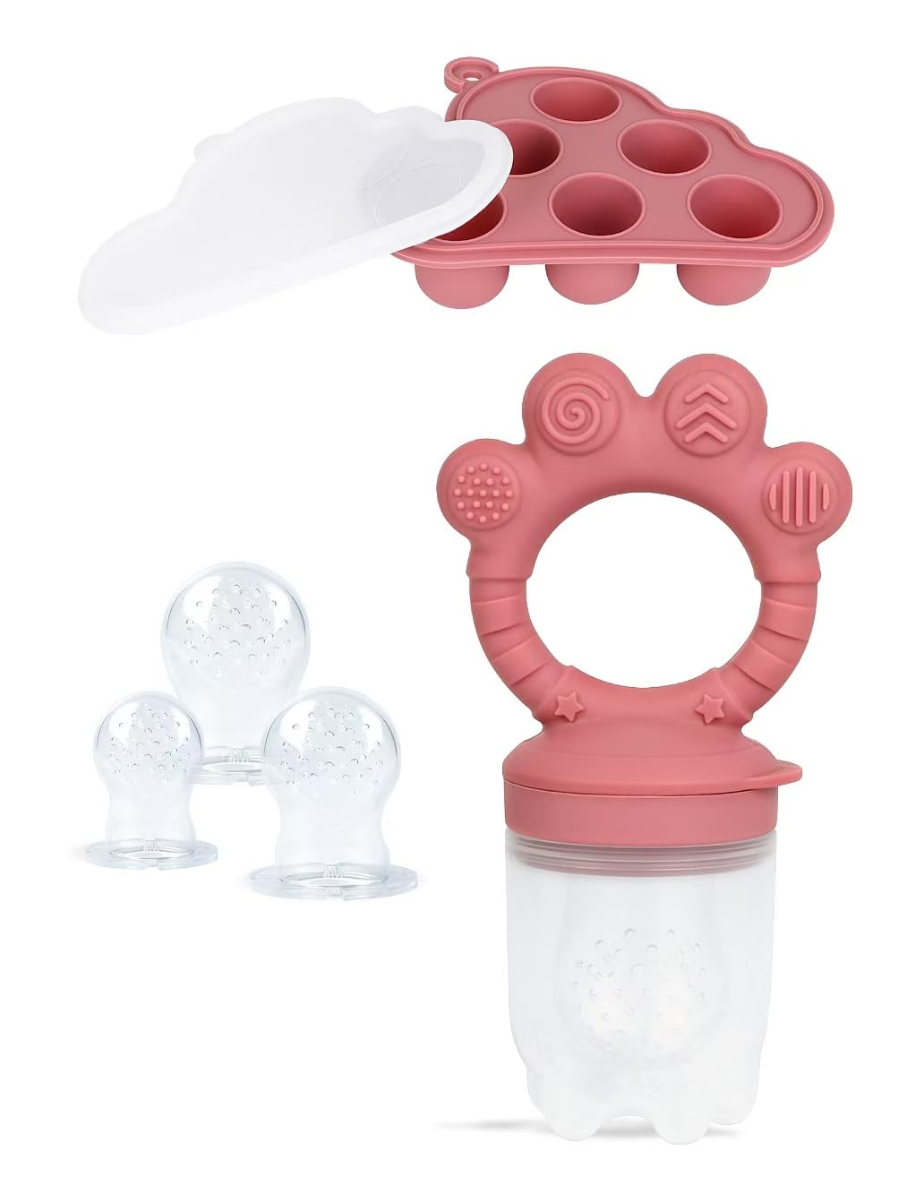 Breastmilk Popsicle Molds & Baby Fruit Food Feeder Pacifier, Silicone Baby Food Storage Containers, Baby Popsicle Molds Teething for Toddler Teething & Infant Self Feeding (Pink)