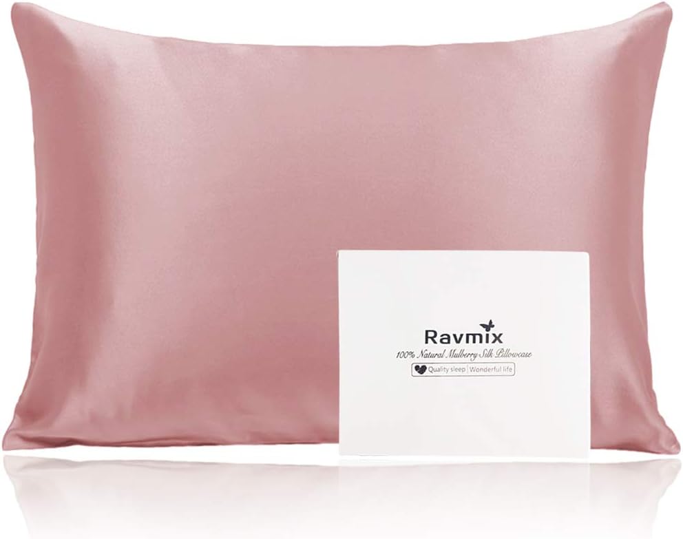 Ravmix 100% Silk Pillowcase for Hair and Skin with Hidden Zipper, Both Sides 21Momme Mulberry Silk, 1PCS, Standard Size 20×26inches, Coral