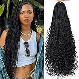 Goddess Box Braids Crochet Hair - 24 inch Crochet Box Braids Pre Looped 8 packs Boho Box Braids Crochet Hair Curly Ends,Bohomian Box Braid Crochet Hair for Black Women 1b