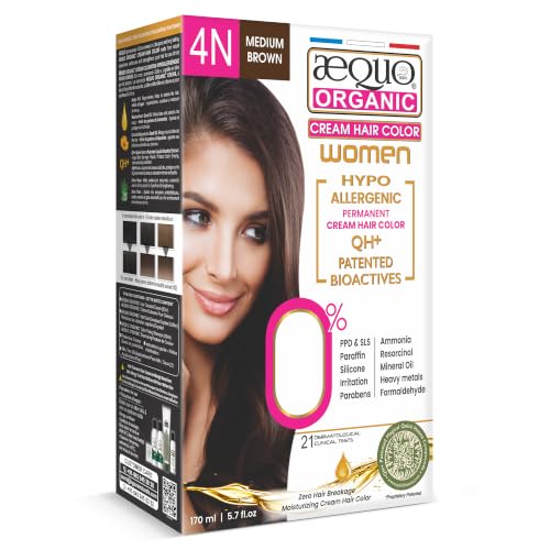 Image of Aequo Organic Cream Hair Color for Women 4N Medium Brown 170ml | Natural Hair Colour for Women | PPD & Ammonia Free Organic Hair Colour