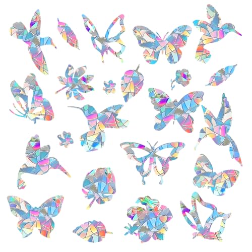 38 Stück Sonnenfänger Sticker, Fensteraufkleber Vogelschutz, Regenbogen Fensterfolie...