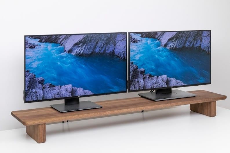 Wooden 100CM Computer, Monitor Riser Stand Desk Shelf Desktop Stand TV Laptop Riser with Keyboard Storage Desk (Light Brown Finish) (100 Cm Long)