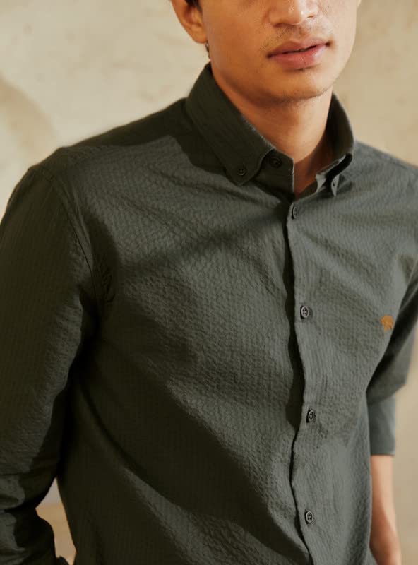 Image of Andamen Men's Seersucker Solid Regular Fit Shirt