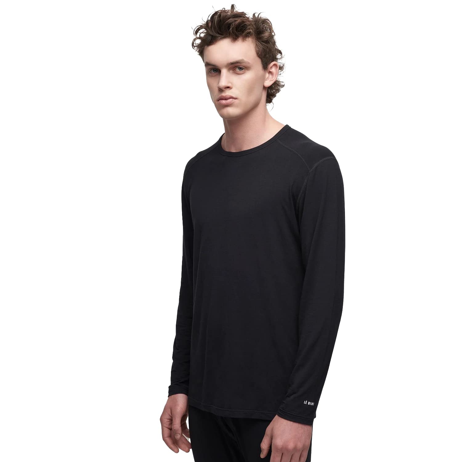 Le Bent Camiseta de manga larga para hombre Le Base Layer 200 | Camisa ligera de lana merino para correr, senderismo, cuello redondo, M - Core Black
