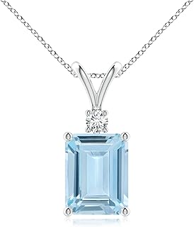 Angara Natural Aquamarine Solitaire Pendant Necklace for Women, Girls in 14K Solid Gold/Platinum/Sterling Silver | March B...