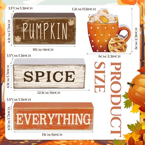 Image of Moucuny 4 Pcs Thanksgiving Decorations for Home Fall Cup Decor Thanksgiving Table Centerpiece Fall Tiered Tray Decor Rustic Wooden Cup Block Sign Gift Farmhouse for Harvest Party Home Kitchen