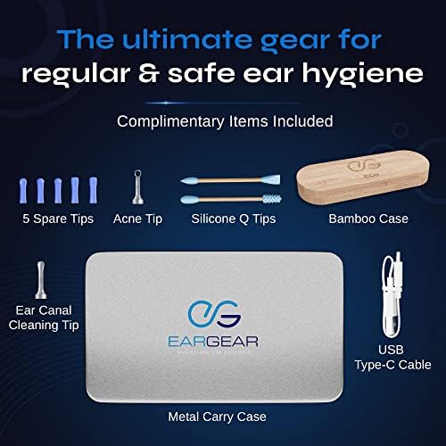 EARGEAR® - Wireless Visual Ear Pick, Otoscope Ear Wax Removal Kit with Extractor Camera & LED Lights - Smart & Safe Earwax Cleaner - Connects to iOS & Android (Mystic Silver)