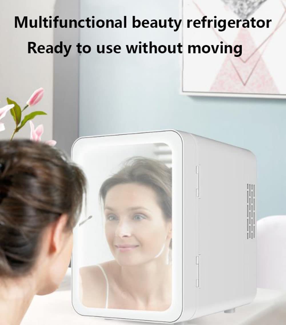 Skincare Nevera portátil termoeléctrica de 12 V CC con puerta de cristal, espejo y luz para cosméticos de dormitorio y oficina
