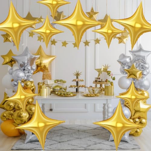 Gold Star Balloons,10Pcs Quadrangle Star Balloons,Four Angle Shaped Helium Polyester Film Balloon for Graduation,New Year,Birthday,Engagement,Wedding Party Decorations by GRESATEK - Image 5