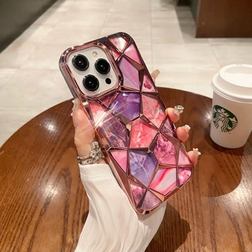Image of COVERLY for iPhone 15 Pro Max 3D Diamond Glitter Sparkle Case,Full Protective Luxury Splash Bling Back Case Pastel Colorful Style Fashion Aesthetic Cover for Apple iPhone 15 Pro Max (Rose Gold)