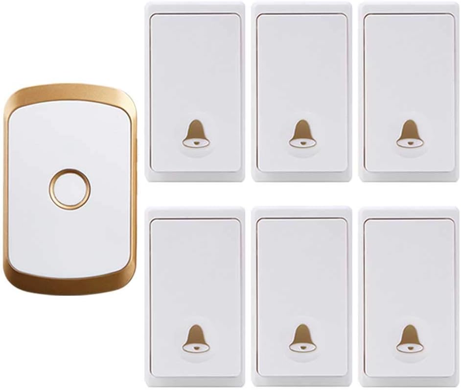 Wireless Doorbell Waterproof, 6 Transmitters 1 Receiver Self-Powered Doorbell, 36 Music Melody / 4 Volume Levels/Smart Flash, 200M Ultra Far Range,Silver,Gold