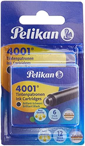 Pelikan 4001 TP/6 Ink Cartridges for Fountain Pens, Brilliant Black, 0.8ml, 12 Pack (330803)