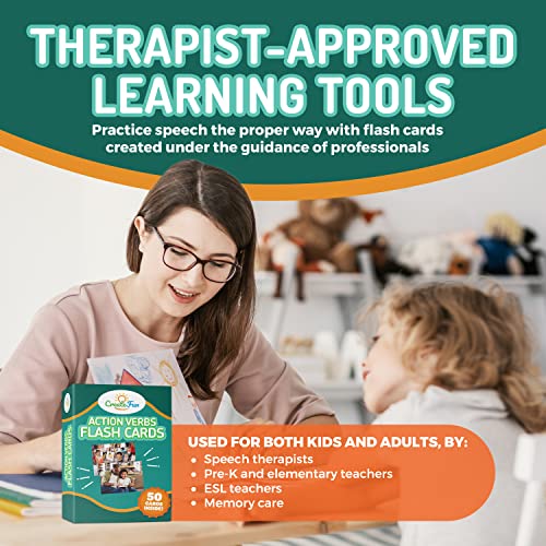 50 Action Verbs Flash Cards - Vocabulary Builder for Speech Therapy, ESL & Homeschooling | Realistic Diverse Pictures for Kids & Adults with Autism, Dementia, Aphasia, SLP | Educational Learning Cards - Image 5