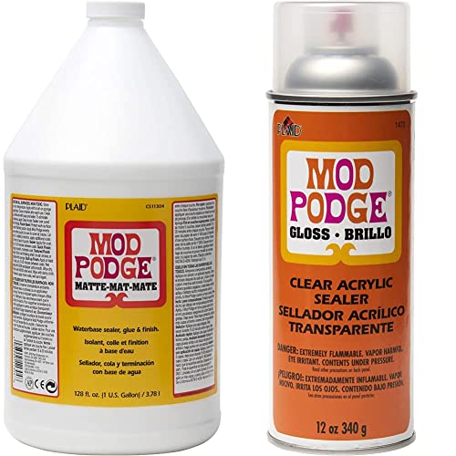 Mod Podge CS11304 Waterbase Sealer, Glue and Finish, 128 oz, Matte & Spray Acrylic Sealer That is Specifically Formulated to Seal Craft Projects, 12 Ounce, Gloss