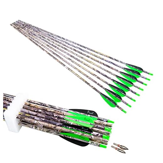 Pinals Archery 28" 30" 300 340 350 400 Spine Carbon Hunting Arrows for Compound Recurve Bow Practice Target 30 Inch Camo Arrow Shaft Pack of 12PCS Green 300