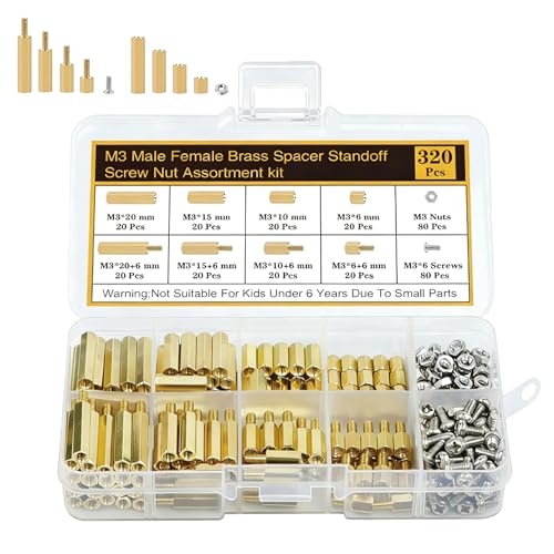 Image of 320 Pcs M3 Motherboard Standoffs and Screws Nuts Kit, Brass Motherboard Standoffs Hex Male Female Spacer,PC Screws for DIY Computer Build, Raspberry Pi, Electronic Projects and Circuit Board
