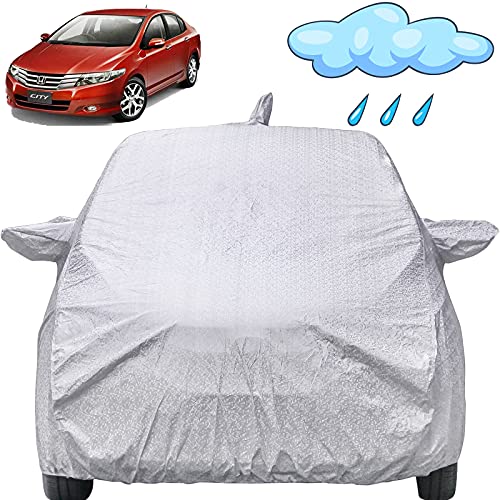 Image of City Ivtech Waterproof Car Cover with Mirror & Antenna Pockets, Shinning Silver Design, Non Woven Fabric,Triple Stitched, Compatible with Honda City Ivtech Car Cover (2009 to 2013), Car Accessories
