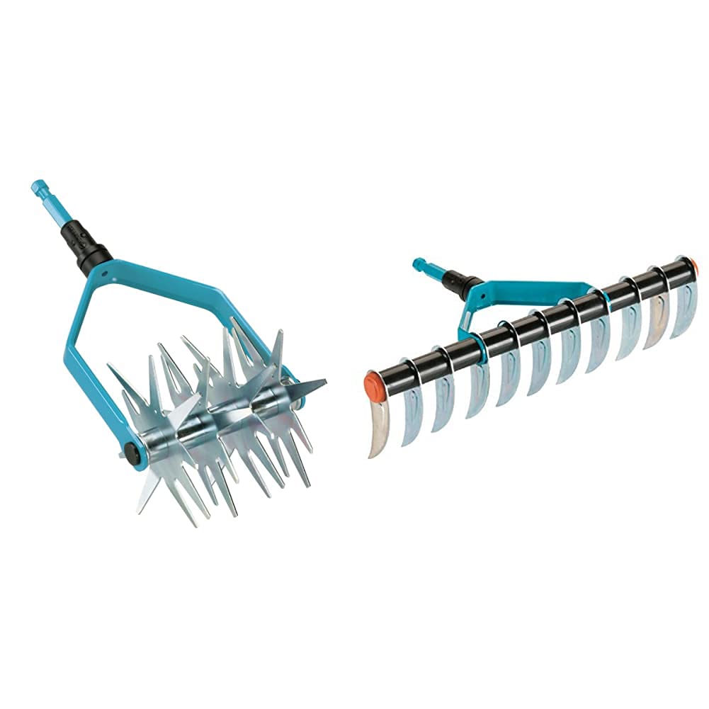 Gardena combisystem-Sternfräse: Gartenfräse zur Saatvorbereitung und Bodenlockerung, 14 cm & combisystem-Rasenlüfter: Manueller Vertikutierer mit 35 cm Arbeitsbreite