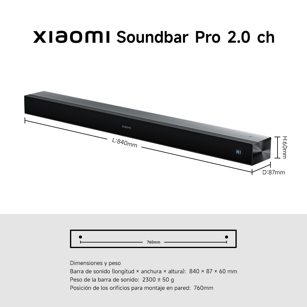 XIAOMI Soundbar Pro 2.0 – Barra de Sonido con decodificación Dolby Audio™, 2.0 Canales, woofer Integrado, conectividad múltiple (HDMI ARC, Óptico, Coaxial, Bluetooth, NFC)