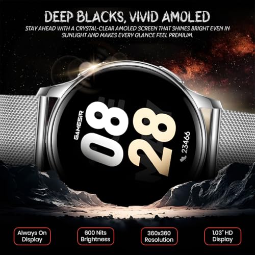 Image of GameSir Active 2 Smartwatch for Men & Women, 1.39 inch HD Round Display, Bluetooth Calling, Heart Rate & SPO₂, 100+ Sports Modes, IP67, Long Battery Life for Android & iOS (Millanese Silver)