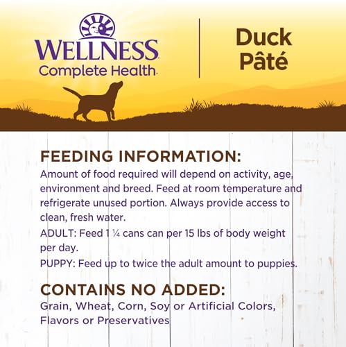 Image of Wellness Complete Health Pate Adult Canned Wet Dog Food, Wholesome Grains, Natural, Duck and Sweet Potato, 12.5 oz, Pack of 12 Cans