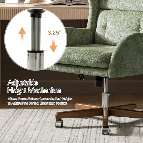 Image of HULALA HOME Modern Swivel Office Chair with Solid Wood Base, Moss