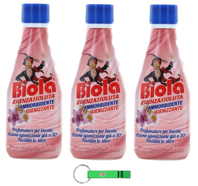 Biolà Essenza Assoluta Profumatore Ammorbidente – Deodorante per bucato ad alta concentrazione Narciso e Orchidea, 250 ml + portachiavi Beni Culinari