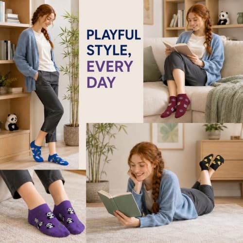 Image of KONY Women's Cotton Ankle Socks, Fun Novelty Patterns, 5 Pairs