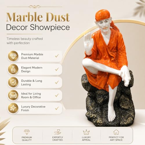 Image of ARMONIA Shirdi Sai Baba Murti for Pooja | Premium Sai Statue Idol for Home Decoration Temple Living Room Office Meditation Space & Spiritual Gift | Marble Dust Finish Decorative Showpiece 23.6 Inch