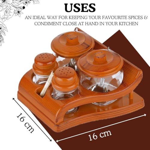 Image of Nabhya Complete Dining Table Set of Pickle Jars, Salt and Pepper Dispenser, Toothpick Holder and Spoon Holder(Wooden Look Design, Plastic) (Hi-Choice)