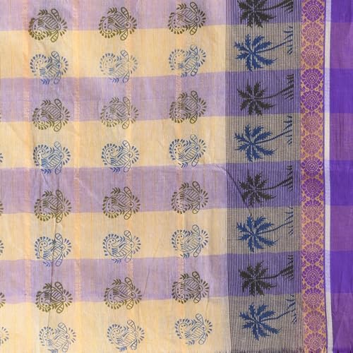 Image of dB DESH BIDESH Women`s Bengal Tant Tree Print Design Pure Handloom Cotton Saree Without Blouse Piece