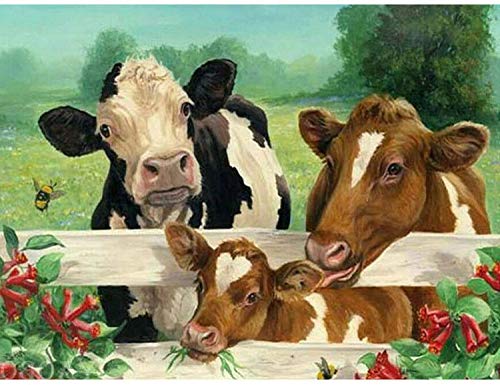 Reofrey Diamond Painting 5D Pintura Diamante Vaca Flor Bricolaje Completo Taladro Arte, Diamantes Imitación Bordado Pegatinas de Pared Decoración de La sala 30x40cm Cover