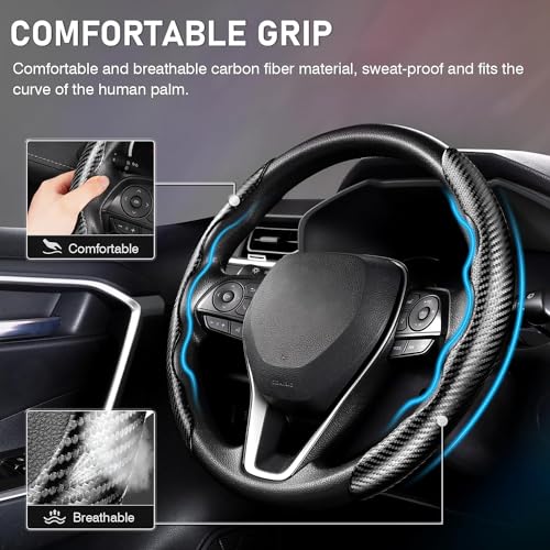 Image of Universal Carbon Fiber Car Steering Wheel Cover Anti-Skid, Butterfly Steering Wheel Cover, Non-Slip Segmented Steering Wheel Protector, Fit for 99% Cars, Car Interior Accessories.