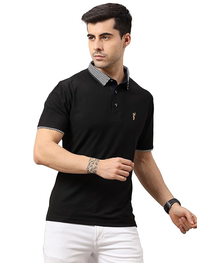 Image of STELLERS Men's Polo T-Shirt | Jacquard Collar| Feather Touch Feel |Regular Fit| Odour Resistant| Anti-Static| Wrinkle Free | Quick Dry | Stretchable | Lightweight | Sweat-Proof