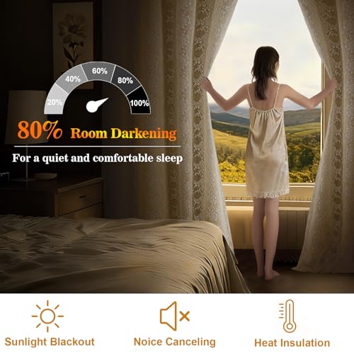 Image of Yinhua Blackout Curtains for Bedroom Double Layer Beige Curtains for Living Room 84 Inches Long Nursery Curtain with Tiebacks, Thermal Insulation Grommet Drapes for Toddler, 52 inch W x 84 inch L