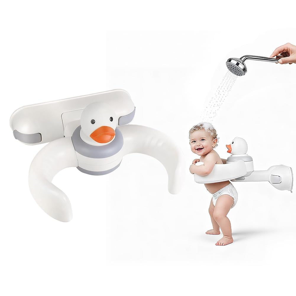 Soporte de Baño para con Pato de Juguete A Presión. Soporte de Baño Interactivo Sin Taladros con Ventosas Antideslizantes y Ajustable.