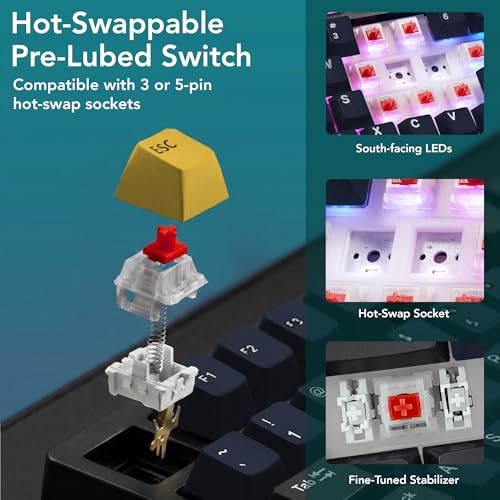 Image of TECWARE Spectre 75 Mechanical Gaming Keyboard | Customizable LCD Screen Display & Knob | Tri-Mode Wireless Bluetooth 2.4GHz | Gasket Mount Hot Swappable | Ocean Gold Red Linear Switches