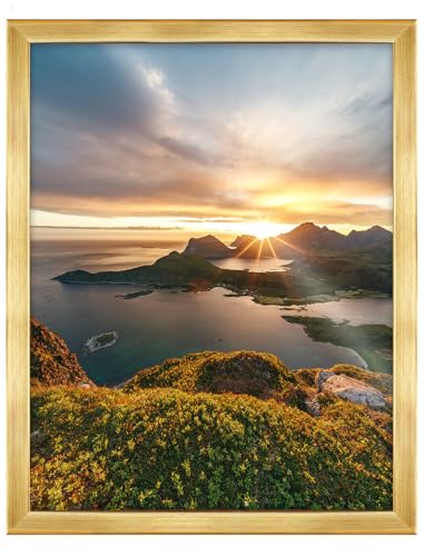 RAWWEST.BIS Holz Bilderrahmen 70x100cm Plakatrahmen Holzrahmen mit Plexi Acrylglas Rahmen aus Holz für Bilder Poster Fotos und für Puzzles Posterrahmen Fotorahmen mit Furnierung in Gold