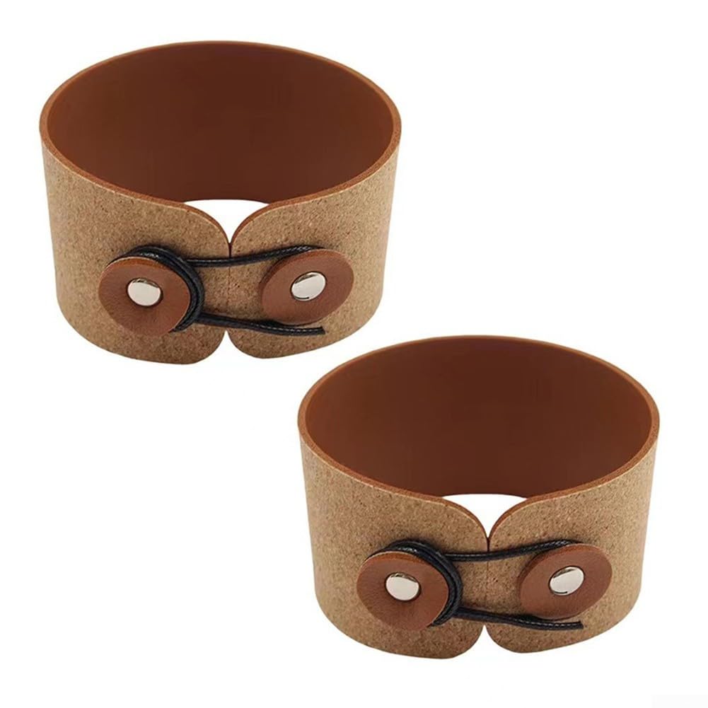 QOXEZY Coffee Cup Sleeves, Heat Resistant Cork PU Leather Band Wraps, Set of 2 (Brown)